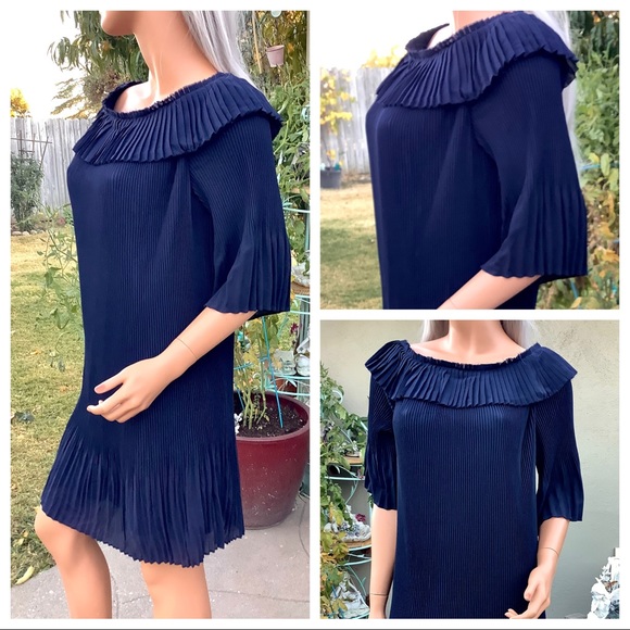 🎉HP NWT Sz6 “Francies Bardot” Ted Baker London Pleated Dress Shoulder Neckline - Picture 5 of 16